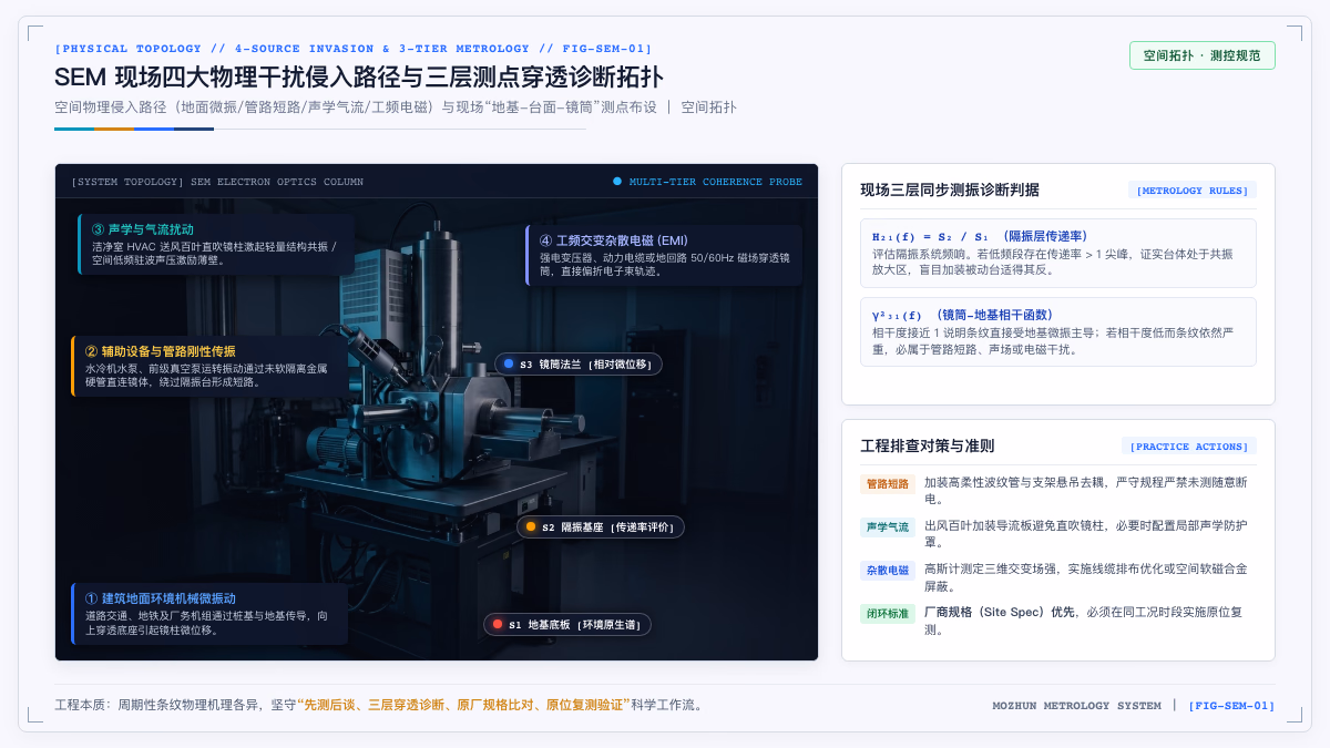 SEM 现场四大物理干扰侵入路径与三层测点穿透诊断拓扑图