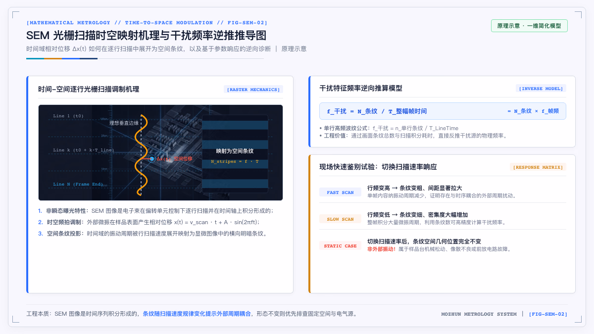 SEM 逐行扫描时空条纹调制机理与控制台快速鉴别图谱