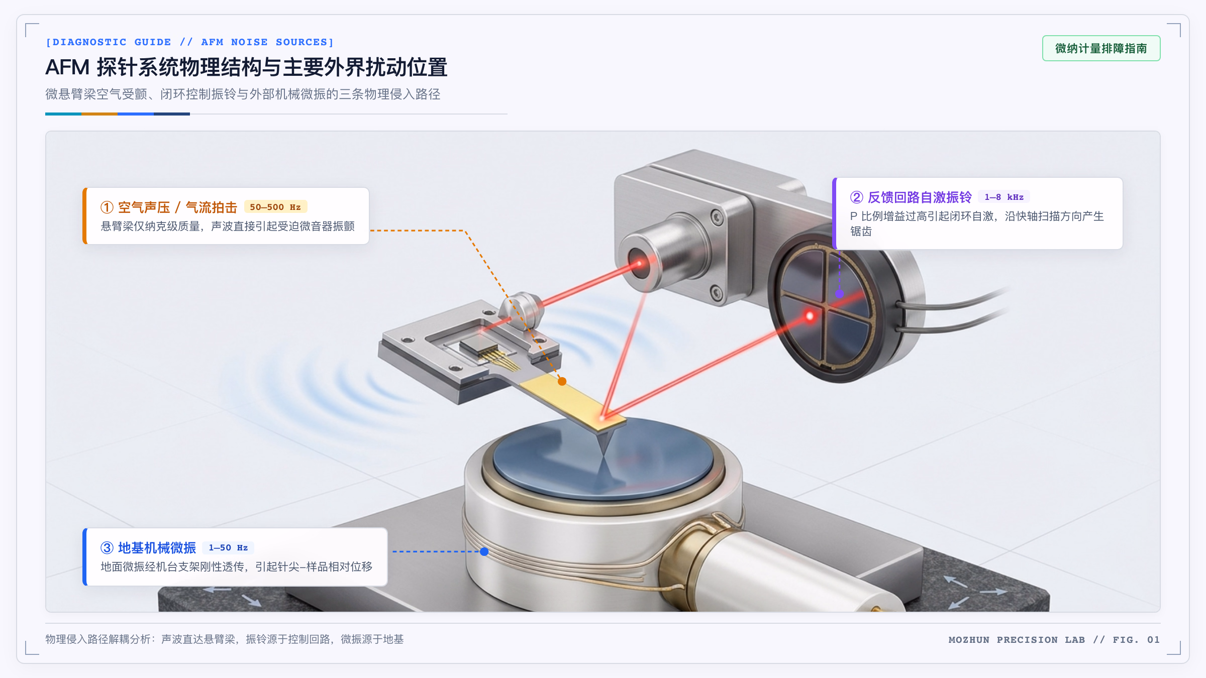 AFM 核心光路与三大物理干扰侵入路径