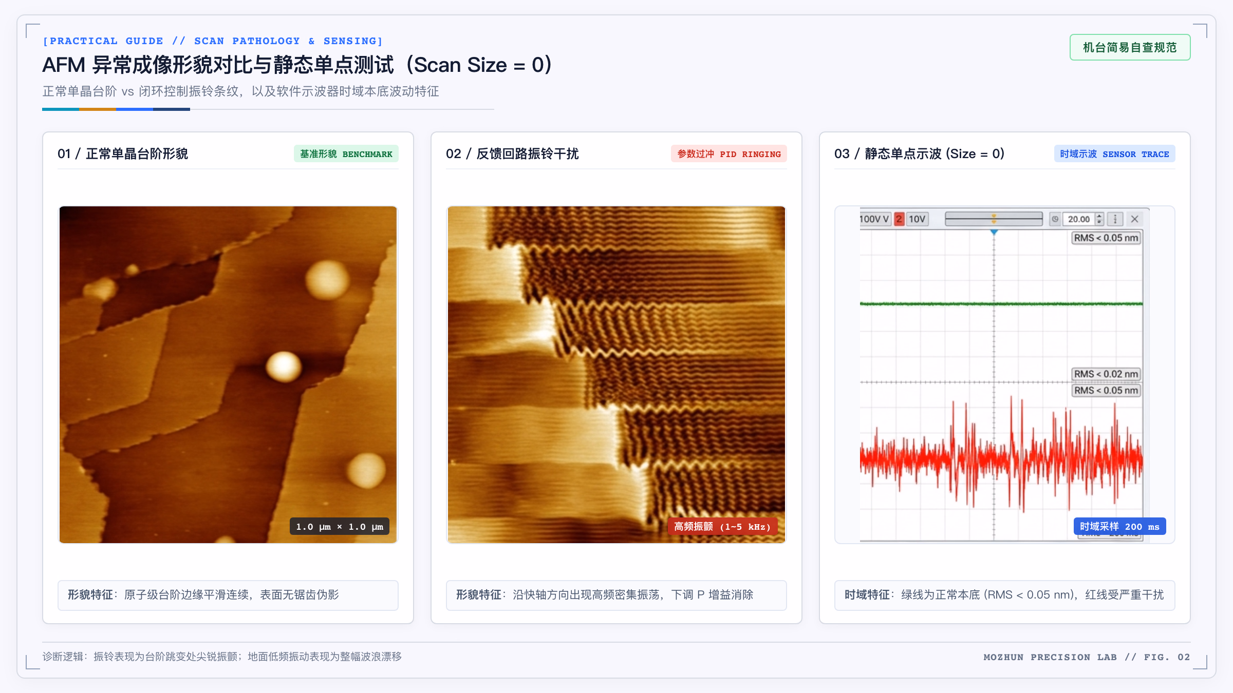 AFM 异常成像形貌对比与静态单点测试(Scan Size = 0)