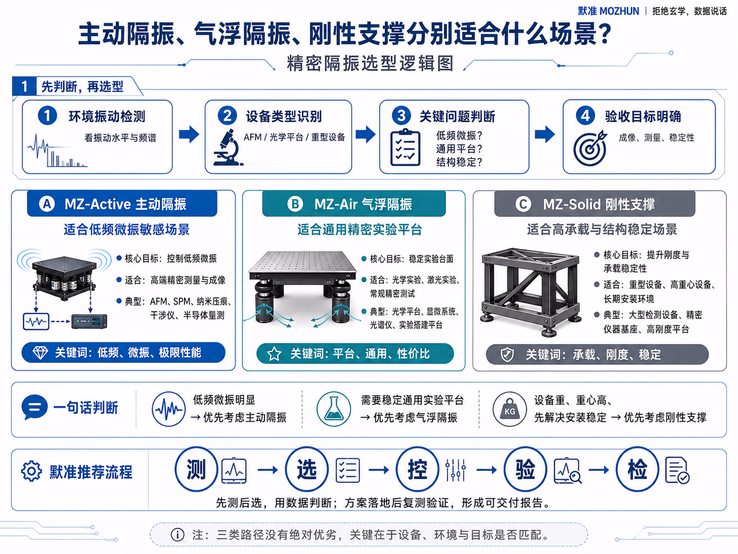 主动隔振、气浮隔振与刚性支撑适用场景矩阵